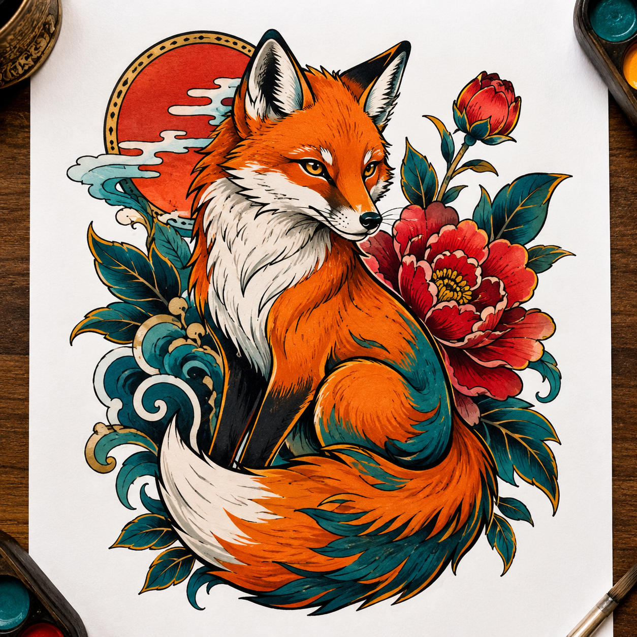 Color tattoo — neo-traditional лиса, демо INK SMILES