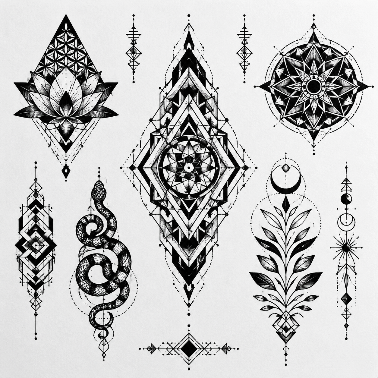 Blackwork — контрастный фрагмент рукава, демо-портфолио
